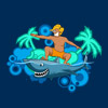 animals, beach, fish, funny, humor, humorous, ocean, palm, sea, shark, summer, surfboard, surfing